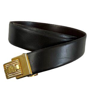Vintage Christian Dior Brown Leather Belt With Gold-Tone Hardware CD Logo Buckle